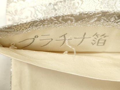 平和屋着物◎六通柄袋帯　唐織　草花文　プラチナ箔　正絹　逸品　CABJ3725qe