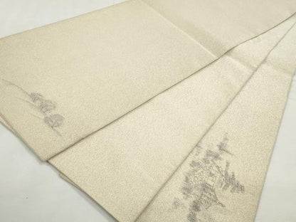 平和屋着物◎太鼓柄袋帯　草木染　清水寺　銀糸　正絹　逸品　CABJ3726qe