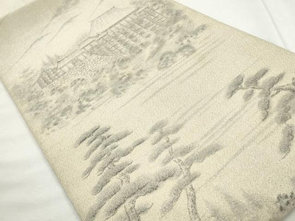 平和屋着物◎太鼓柄袋帯　草木染　清水寺　銀糸　正絹　逸品　CABJ3726qe