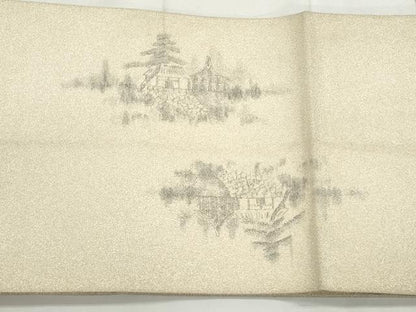 平和屋着物◎太鼓柄袋帯　草木染　清水寺　銀糸　正絹　逸品　CABJ3726qe