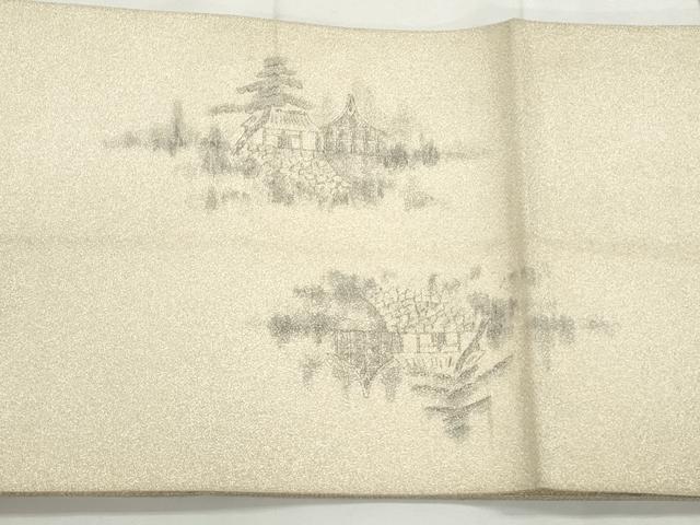 平和屋着物◎太鼓柄袋帯　草木染　清水寺　銀糸　正絹　逸品　CABJ3726qe
