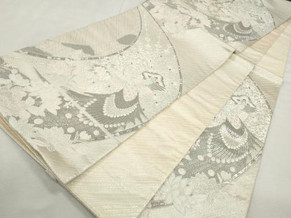 平和屋着物◎六通柄袋帯　唐織　花宴孔雀文　プラチナ二重箔　正絹　逸品　CABJ3727qe