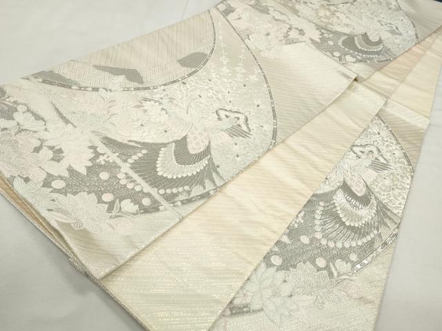 平和屋着物◎六通柄袋帯　唐織　花宴孔雀文　プラチナ二重箔　正絹　逸品　CABJ3727qe