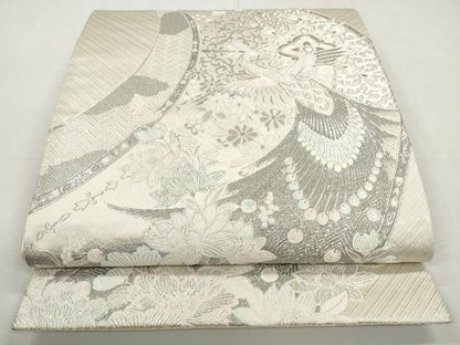 平和屋着物◎六通柄袋帯　唐織　花宴孔雀文　プラチナ二重箔　正絹　逸品　CABJ3727qe