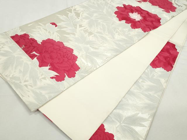 平和屋着物◎六通柄袋帯　唐織　椿　銀糸　正絹　逸品　CABJ3732qe