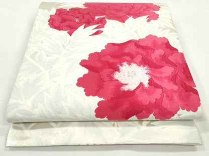 平和屋着物◎六通柄袋帯　唐織　椿　銀糸　正絹　逸品　CABJ3732qe