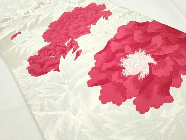 平和屋着物◎六通柄袋帯　唐織　椿　銀糸　正絹　逸品　CABJ3732qe