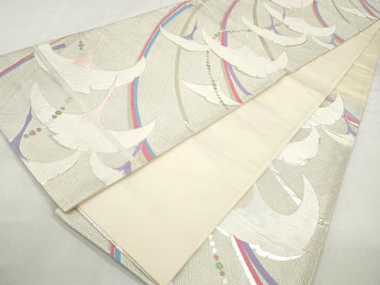 平和屋着物◎六通柄袋帯　唐織　飛鶴文　銀糸　正絹　逸品　CABJ3733qe
