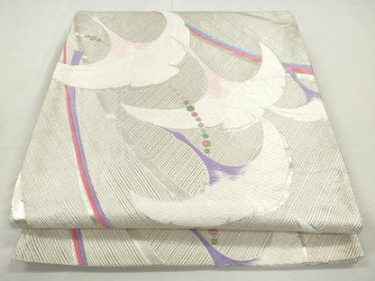 平和屋着物◎六通柄袋帯　唐織　飛鶴文　銀糸　正絹　逸品　CABJ3733qe