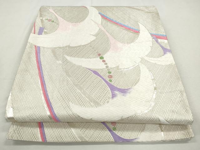 平和屋着物◎六通柄袋帯　唐織　飛鶴文　銀糸　正絹　逸品　CABJ3733qe