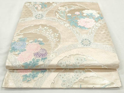 平和屋着物◎六通柄袋帯　唐織　雪輪重ね草花文　金銀糸　正絹　逸品　CABJ3735qe