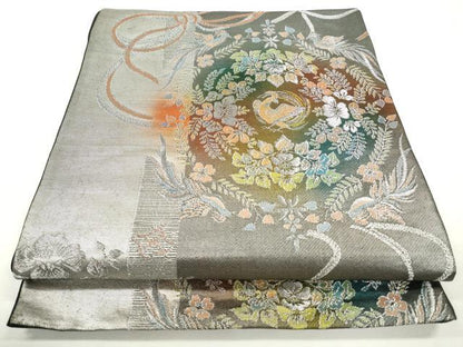 平和屋着物◎六通柄袋帯　鳳凰草花文　金銀糸　正絹　逸品　CABJ3737qe