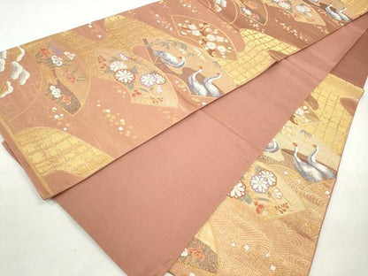 平和屋着物◎六通柄袋帯　唐織　地紙松竹梅鶴文　金糸　正絹　逸品　CABJ3740qe
