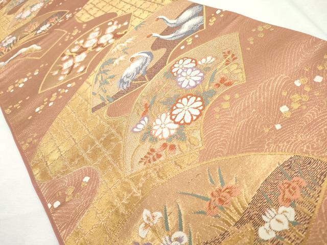 平和屋着物◎六通柄袋帯　唐織　地紙松竹梅鶴文　金糸　正絹　逸品　CABJ3740qe
