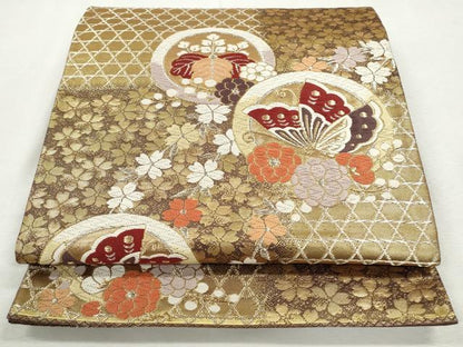 平和屋着物◎六通柄袋帯　唐織　花蝶丸文　金銀糸　正絹　逸品　CABJ3741qe