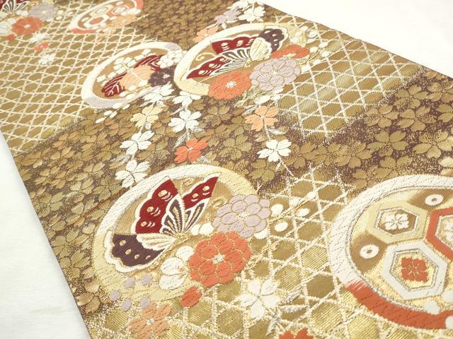 平和屋着物◎六通柄袋帯　唐織　花蝶丸文　金銀糸　正絹　逸品　CABJ3741qe