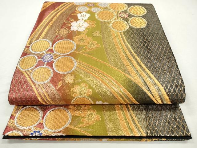 平和屋着物◎六通柄袋帯　唐織　草花文　金銀糸　正絹　逸品　CABJ3743qe