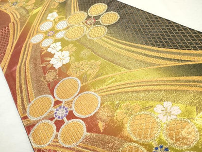 平和屋着物◎六通柄袋帯　唐織　草花文　金銀糸　正絹　逸品　CABJ3743qe