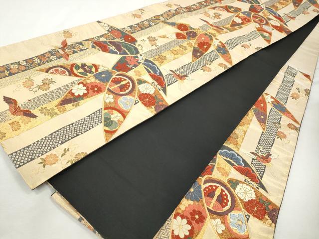 平和屋着物◎六通柄袋帯　唐織　笹竹花文　金糸　正絹　逸品　CABJ3746qe