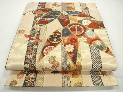平和屋着物◎六通柄袋帯　唐織　笹竹花文　金糸　正絹　逸品　CABJ3746qe