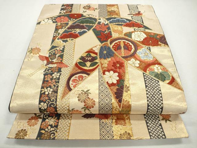 平和屋着物◎六通柄袋帯　唐織　笹竹花文　金糸　正絹　逸品　CABJ3746qe