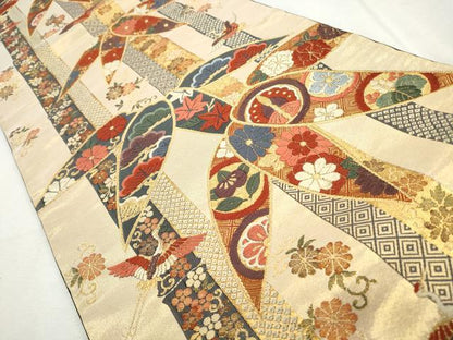 平和屋着物◎六通柄袋帯　唐織　笹竹花文　金糸　正絹　逸品　CABJ3746qe