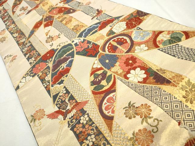 平和屋着物◎六通柄袋帯　唐織　笹竹花文　金糸　正絹　逸品　CABJ3746qe