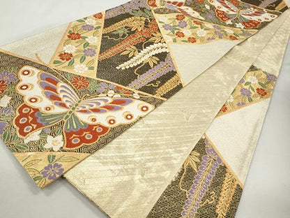 平和屋着物◎六通柄袋帯　唐織　吉祥花蝶文　金糸　正絹　逸品　CABJ3749qe