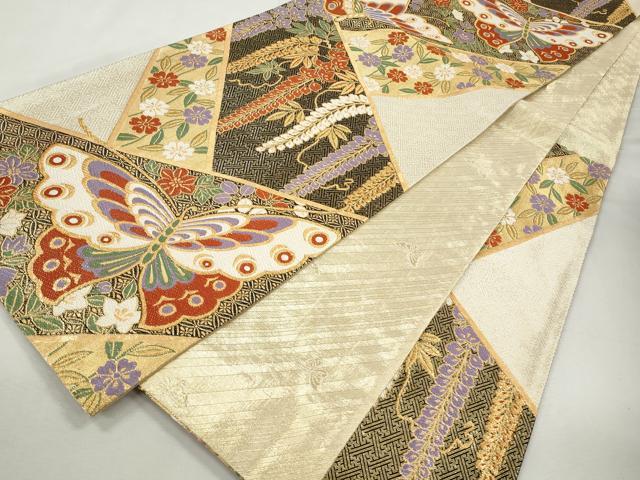 平和屋着物◎六通柄袋帯　唐織　吉祥花蝶文　金糸　正絹　逸品　CABJ3749qe