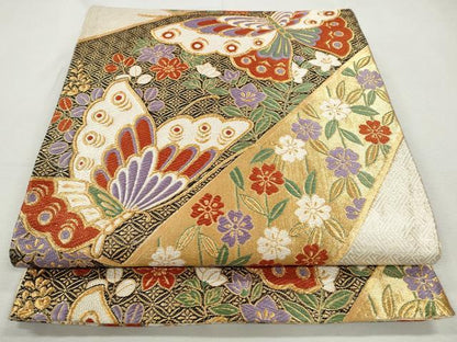 平和屋着物◎六通柄袋帯　唐織　吉祥花蝶文　金糸　正絹　逸品　CABJ3749qe