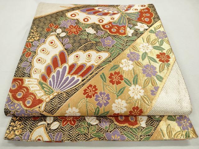 平和屋着物◎六通柄袋帯　唐織　吉祥花蝶文　金糸　正絹　逸品　CABJ3749qe