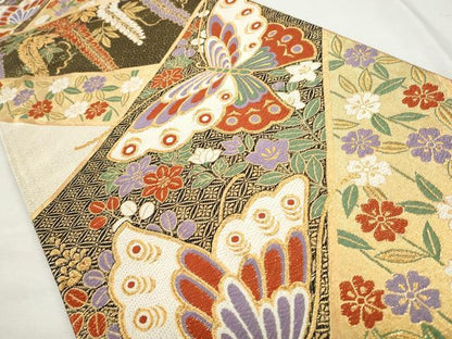 平和屋着物◎六通柄袋帯　唐織　吉祥花蝶文　金糸　正絹　逸品　CABJ3749qe