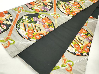 平和屋着物◎六通柄袋帯　唐織　花丸文　金銀糸　正絹　逸品　CABJ3750qe