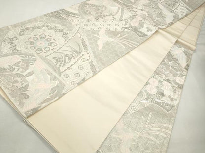 平和屋着物◎六通柄袋帯　唐織　染錦几帳華鳥文　プラチナ箔　正絹　逸品　CABJ3754qe