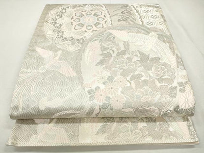 平和屋着物◎六通柄袋帯　唐織　染錦几帳華鳥文　プラチナ箔　正絹　逸品　CABJ3754qe