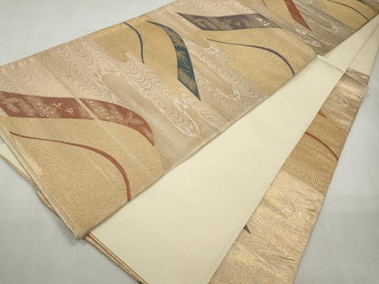 平和屋着物◎六通柄袋帯　流線文　金糸　正絹　逸品　CABJ3755qe