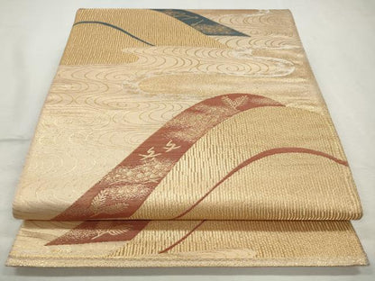 平和屋着物◎六通柄袋帯　流線文　金糸　正絹　逸品　CABJ3755qe