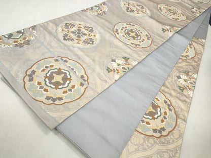 平和屋着物◎六通柄袋帯　更紗草花文　金糸　正絹　逸品　CABJ3756qe