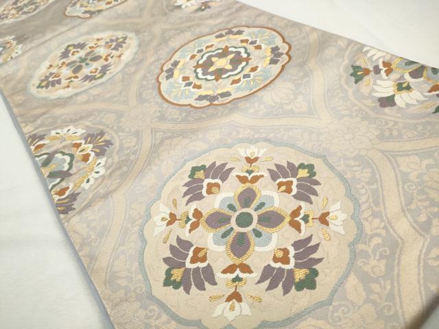 平和屋着物◎六通柄袋帯　更紗草花文　金糸　正絹　逸品　CABJ3756qe
