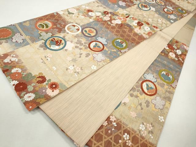 平和屋着物◎六通柄袋帯　唐織　菊小袖　金糸　正絹　逸品　CABJ3757qe