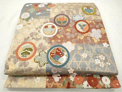 平和屋着物◎六通柄袋帯　唐織　菊小袖　金糸　正絹　逸品　CABJ3757qe