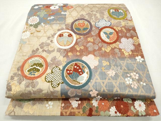 平和屋着物◎六通柄袋帯　唐織　菊小袖　金糸　正絹　逸品　CABJ3757qe