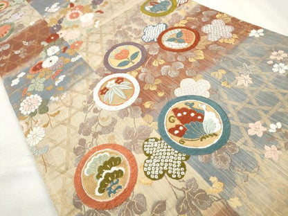 平和屋着物◎六通柄袋帯　唐織　菊小袖　金糸　正絹　逸品　CABJ3757qe