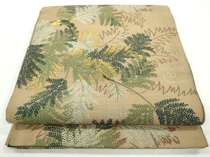 平和屋着物◎六通柄袋帯　流水草葉文　金糸　正絹　逸品　CABJ3760qe