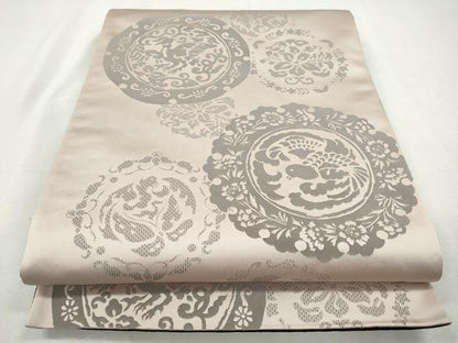 平和屋着物◎両面　全通柄袋帯　花鳥丸文　正絹　逸品　CABJ3762qe