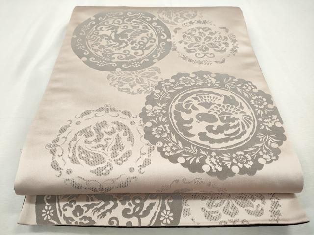 平和屋着物◎両面　全通柄袋帯　花鳥丸文　正絹　逸品　CABJ3762qe