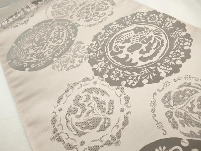 平和屋着物◎両面　全通柄袋帯　花鳥丸文　正絹　逸品　CABJ3762qe