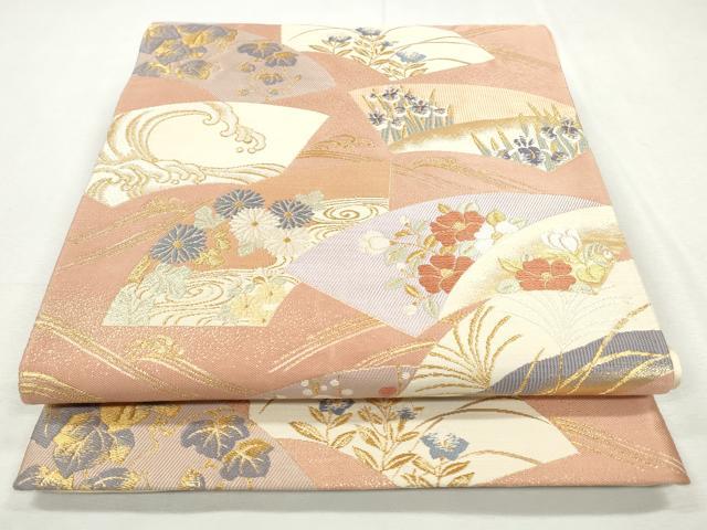 平和屋着物◎六通柄袋帯　唐織　琳派涛地紙文　金糸　正絹　逸品　CABJ3764qe