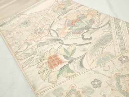 平和屋着物◎中国三大刺繍　相良刺繍　太鼓柄袋帯　切嵌更紗花唐草文　正絹　逸品　CABJ3769qe