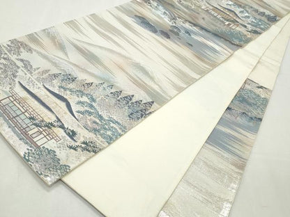 平和屋着物◎六通柄袋帯　鹿苑寺金閣　名勝百景　金銀糸　正絹　逸品　CABJ3771qe
